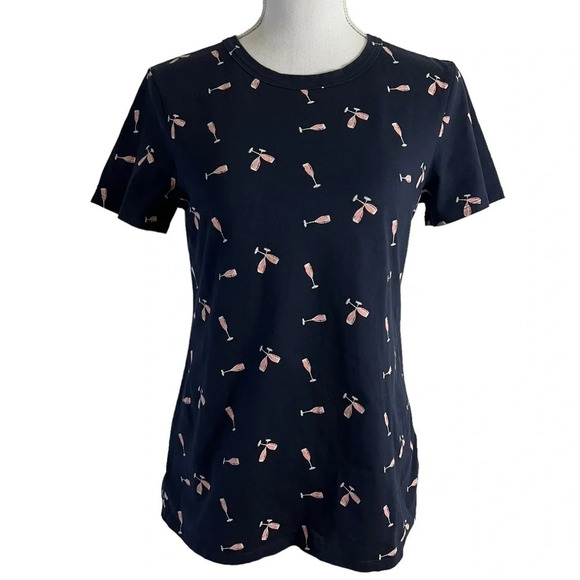 Banana Republic Womens T Shirt Small Champagne Short Sleeve Blue Pink Graphic - Picture 1 of 5
